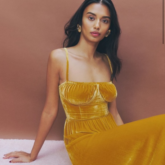 Reformation Inessa Velvet Midi Dress In Turmeric 10 NWT - Picture 3 of 9